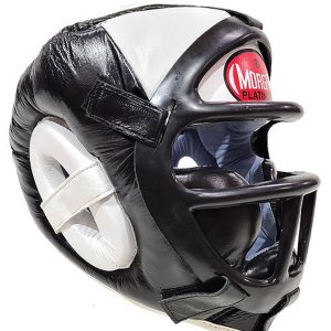 MORGAN LEATHER HEAD GUARD WITH ABX PLASTIC REMOVABLE GRILL SM/MED/LG/EX LG