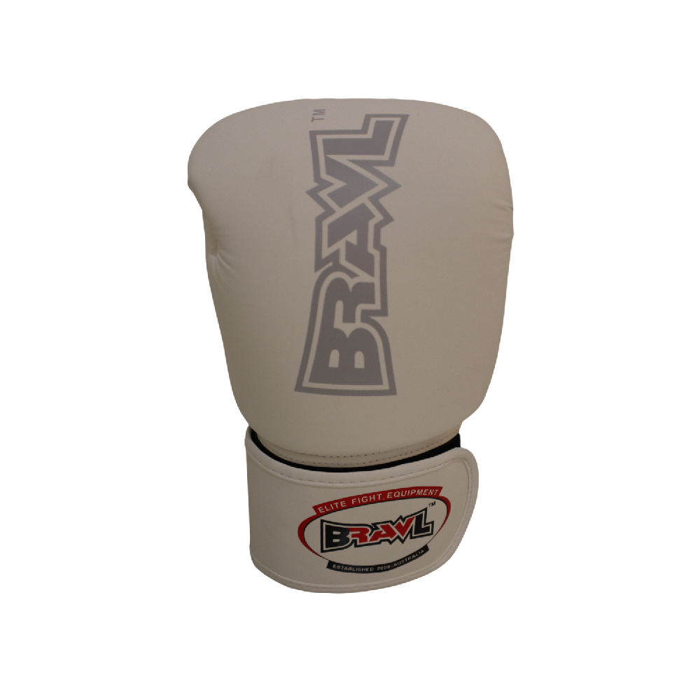 BRAWL Durable PU Leather Exterior Boxing Gloves – White Silver