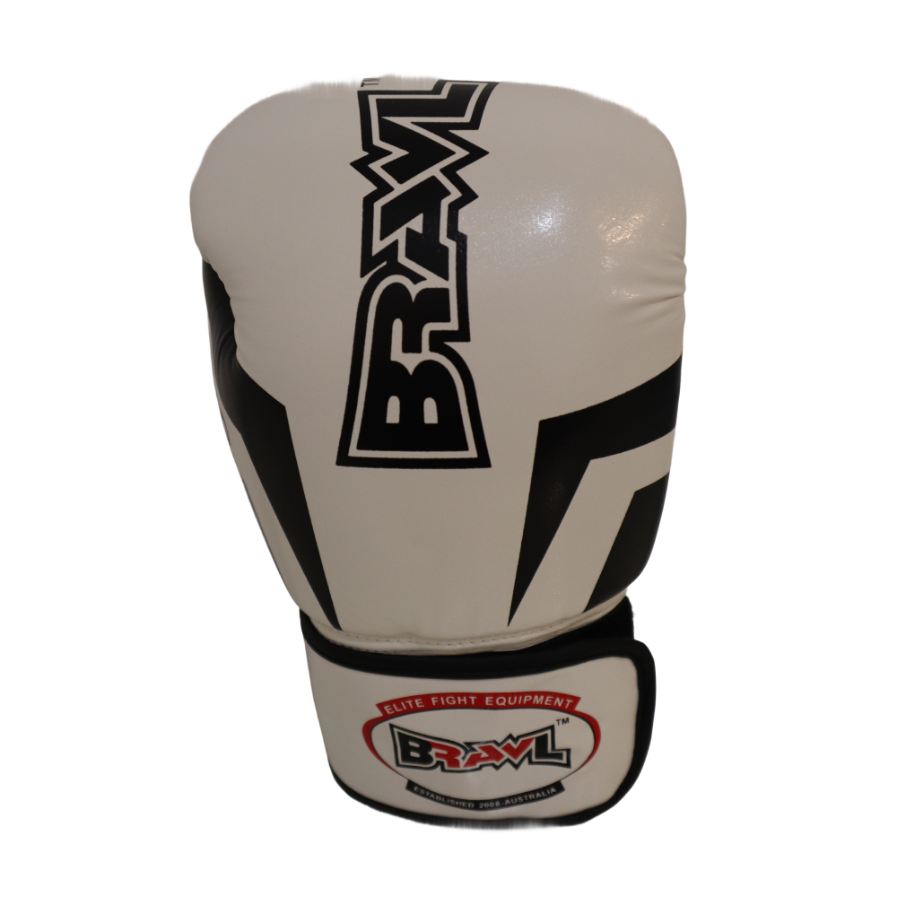 BRAWL Durable PU Leather Exterior Boxing Gloves White Black