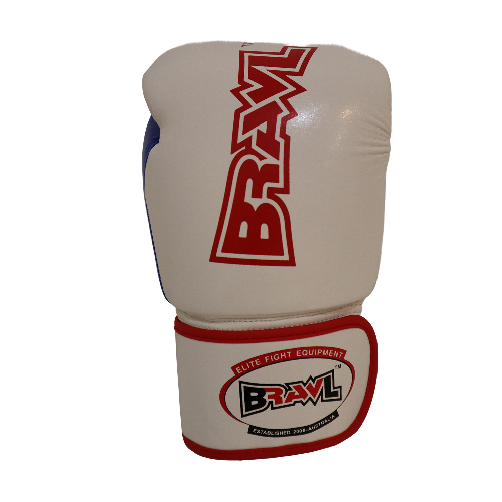 BRAWL Durable PU Leather Exterior Boxing Gloves White Blue