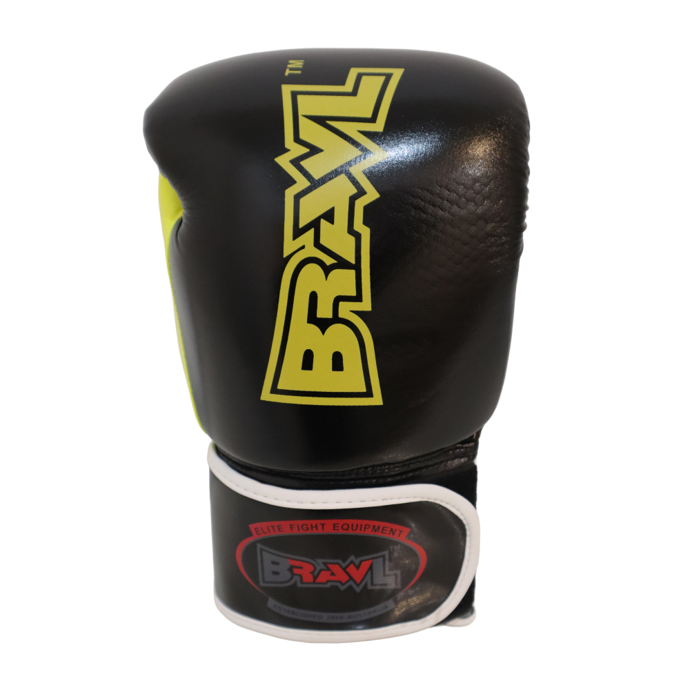 BRAWL Durable PU Leather Exterior Boxing Gloves Black Yellow