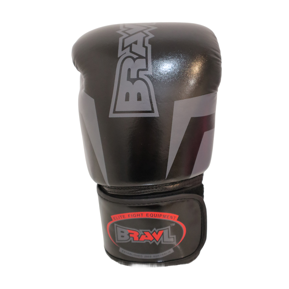 BRAWL Durable PU Leather Exterior Boxing Gloves Black Grey