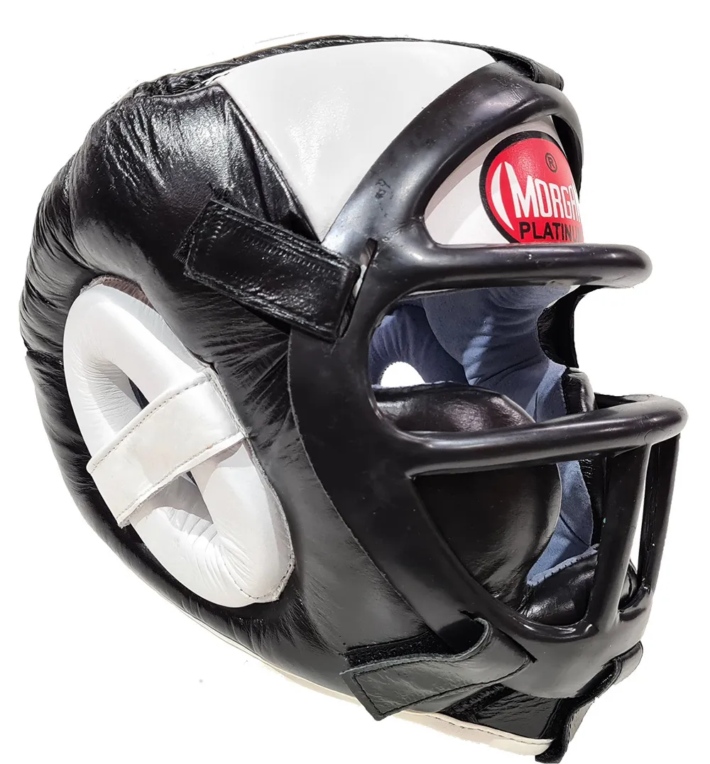 MORGAN LEATHER HEAD GUARD WITH ABX PLASTIC REMOVABLE GRILL SM/MED/LG/EX LG