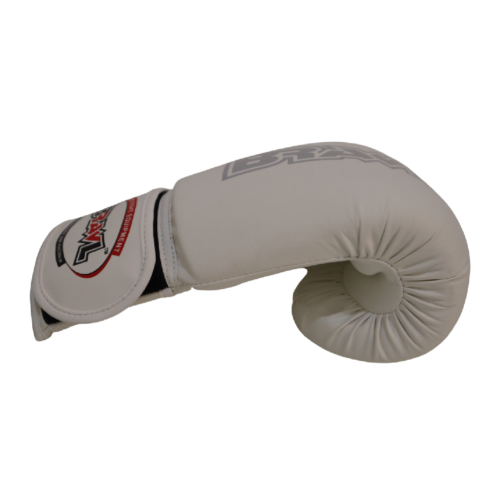 BRAWL Durable PU Leather Exterior Boxing Gloves – White Silver